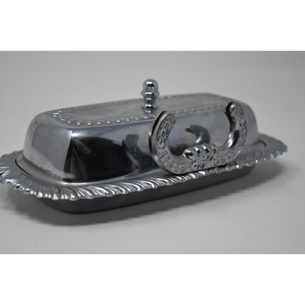 Vintage Irvinware Chrome Plated Covered Butter Dish Rope Border 1970s